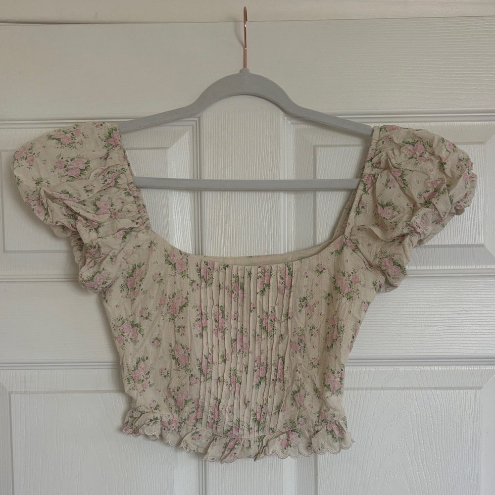 Altar'd State Pink Floral Ruffle Blouse